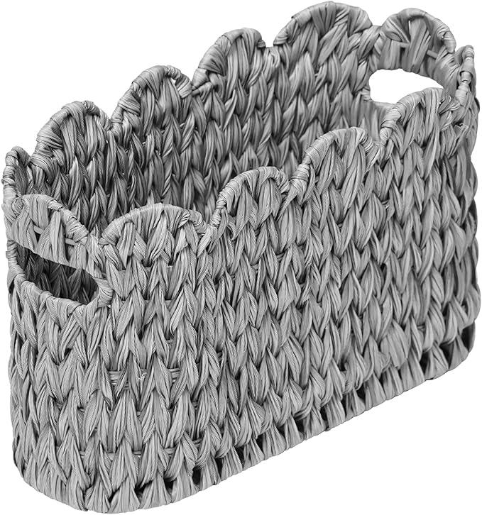 Grey Toilet Paper Storage Basket,Scalloped Baskets for Bathroom Organizers and Storage,Waterproof Plastic Wicker Basket for Bathroom,Laundry Room - ModernBath