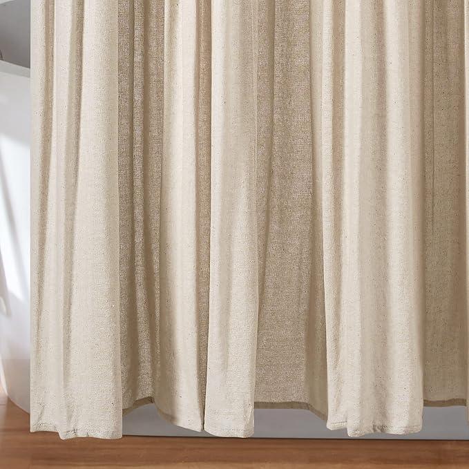 Lush Decor Linen Button Shower Curtain, 72" W x 72" L, Dark Linen - Beige Shower Curtain Fabric - Rustic Bathroom Curtain - Farmhouse Bathroom Decor - ModernBath