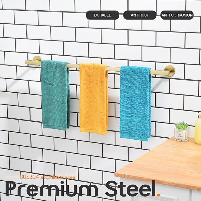 32 Inch Bathroom Towel Bar Bath Towel Rack Kitchen Towel Holder Long Towel Rails Wall Mounted SUS304 Stainless Steel Brushed Gold AN4001GD-L32 - ModernBath