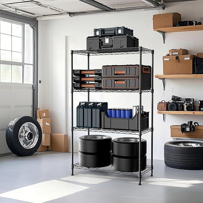 1000 lbs 4Tier Shelf Metal Storage Shelves Wire Rack Closet Organizers with Wheel for Garage Kitchen Bathroom Laundry Black 13.7" D x 29.5" W x 47.2" H - ModernBath