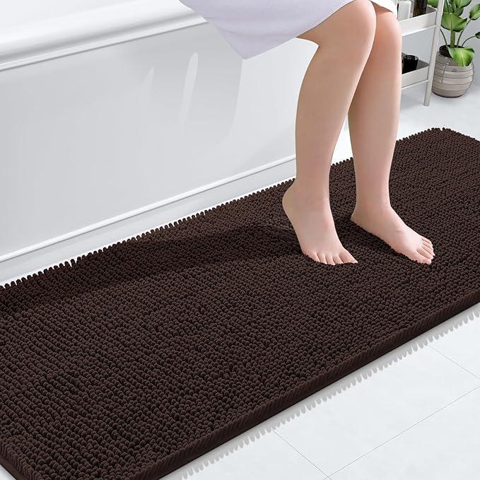 OLANLY Bathroom Rugs 70x24, Extra Soft Absorbent Chenille Bath Rugs, Rubber Backing Quick Dry, Machine Washable Bath Mats for Bathroom Floor, Tub and Shower, Home Decor Accessories, Brown - ModernBath
