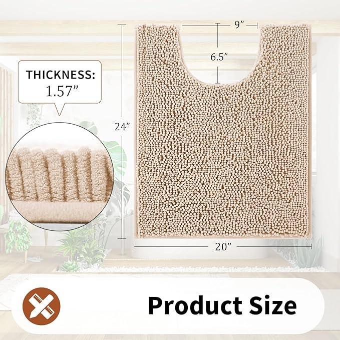 Yimobra Toilet Rugs U Shaped Washable - 24"x20" Non Slip Plush Contour Bath Rugs for Toilet - Super Soft Absorbent Quick Dry Toilet Mats for Bathroom,Beige - ModernBath