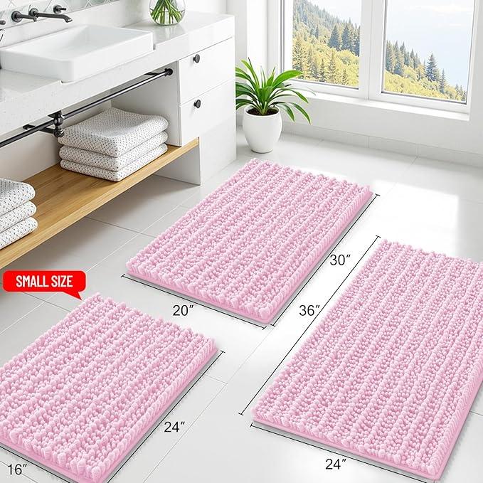 Smiry Bathroom Rugs Mat 30x20, Extra Soft Absorbent Chenille Bath Rugs, Non Slip Rubber Backing Machine Washable Quick Dry Bath Mats for Bathroom Floor, Tub, Shower, Home Decor Accessories, Pink - ModernBath