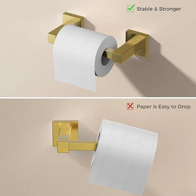 FORIOUS Toilet Paper Holder Set Wall Mount, SUS 304 Stainless Steel Pivoting Toilet Paper Holder and Towel Ring, Hand Towel Holder Set for Bathroom, Square Bathroom Hardware Set, Brushed Gold - ModernBath