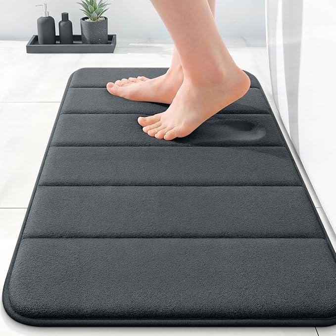 OLANLY Memory Foam Bath Mat 24x16, Super Soft Absorbent Bathroom Rugs, Quick Dry, Machine Washable Shower Floor Rugs, Bathmat Carpet, Bathroom Home Decor Accessories, Dark Gray - ModernBath