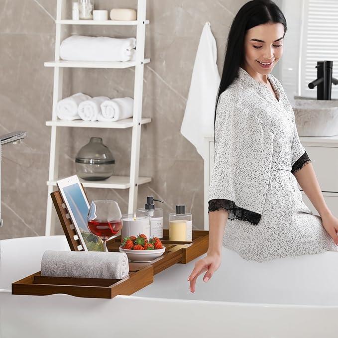 Wooden Bathtub Tray for Luxury Bathroom, Expandable Premium Teak Bath Tray, Adjustable Bath Accessories for Tub, as Unique Housewarming, Holiday, Birthday Gifts - ModernBath