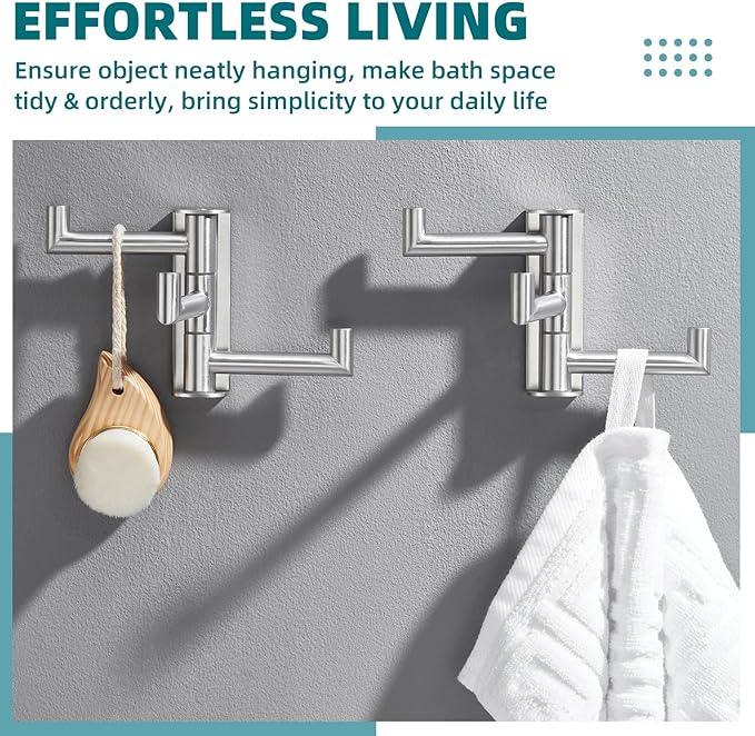 APLusee Swivel Towel Hook 2 Pack Brushed Nickel, 304 Stainless Steel Hook with Three Arms, Wall Mount - ModernBath