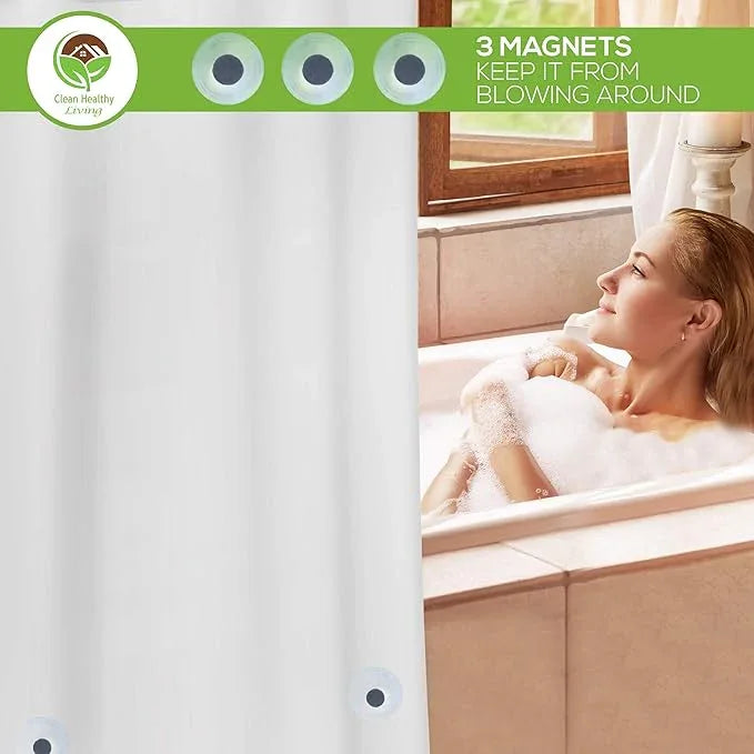 Clean Healthy Living Premium PEVA White Shower Curtain Liner with Magnets & Suction Cups - 70 X 71 in. Long - ModernBath