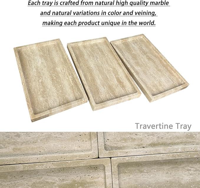 OAIQNUJ Natural Travertine Stone Perfume Tray, 9.8"x5.9" Marble Vanity Tray for Bathroom/Kitchen/Coffee Table - ModernBath