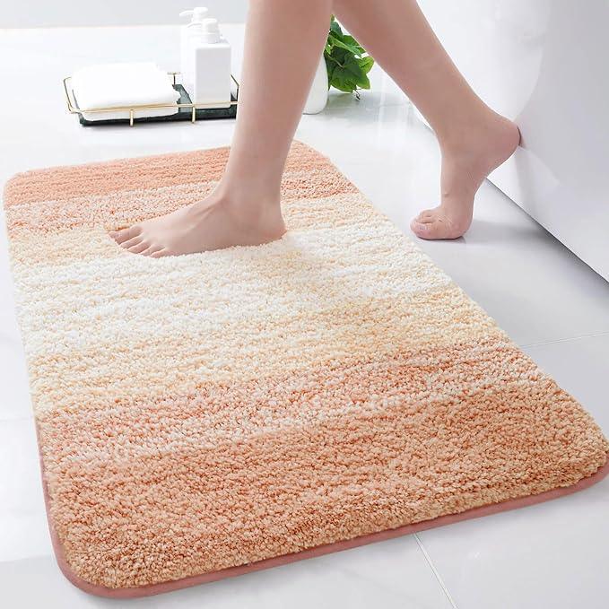 Arotive Microfiber Bathroom Rugs, Shaggy Soft and Absorbent Bath Rug, Non-Slip, Thick Plush Machine Washable Dry Bath Mats for Bathroom, Tub and Shower, 24x16, Peach, Rectangular - ModernBath