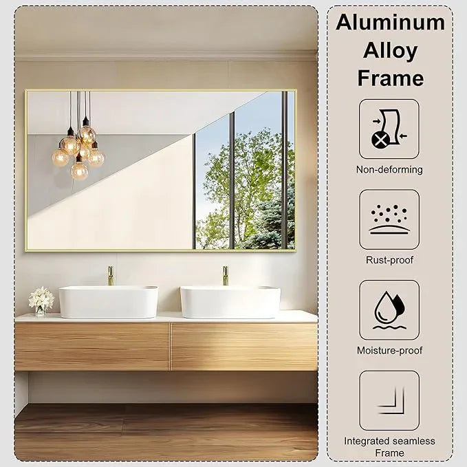 KOCUUY Large Gold Bathroom Mirror, 60x36 inch Rectangular Mirror for Bathroom Sink, Oversized Wall Mirror with Metal Gold Frame for Living Room, Farmhouse, Entryway, Hang Horizontal/Vertical - ModernBath
