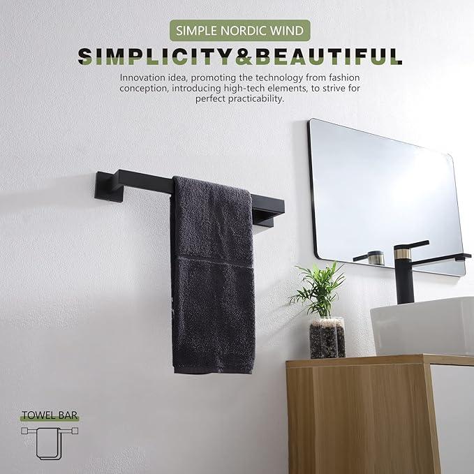 KOKOSIRI 16-Inch Single Towel Bar, Bathroom Kitchen Towel Holder, Wall Mounted SUS304 Stainless Steel Towel Rack, Matte Black, B4003BK-L16 - ModernBath