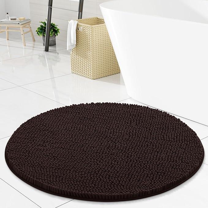 Arotive Bathroom Rugs Round 24x24, Extra Soft Absorbent Shaggy Chenille Bath Rugs, Machine Washable Rubber Backing Non-Slip Bath Mats for Bathroom Floor Tub and Shower, Home Decor Accessories, Brown - ModernBath