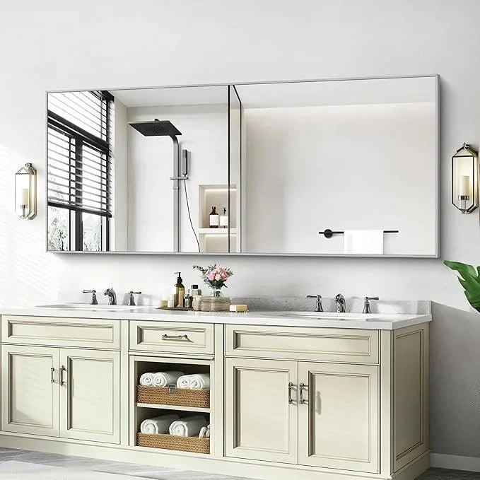 COFENY 36x72inch Bathroom Mirror, Silver Rectangle Mirror with Thin Metal Frame, Large Rectangular Wall Mirrors for Bathroom, Living Roomm, Hair Salon, Big Farmehouse Mirror Hang Horizontal/Vertical - ModernBath