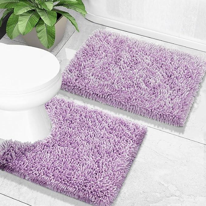 Yimobra Toilet Rugs U Shaped Washable, Extra Thick Soft Absorbent Chenille Contour Bathroom Rugs for Toilet 24x24 Inch, Quick Dry Non Slip Toilet Mat for Bath Floor, Lilac - ModernBath