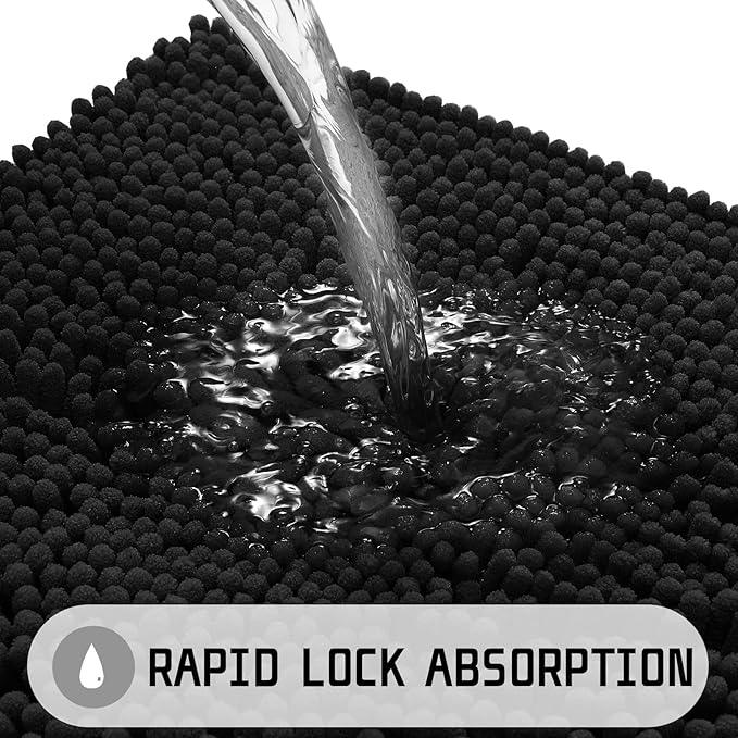 Yimobra Long Bathroom Rugs 47"x24", Extra Soft Non Slip Bath Mat for Tub, Super Absorbent Quick Dry Shaggy Rug Floor Carpet, Machine Washable,Black - ModernBath