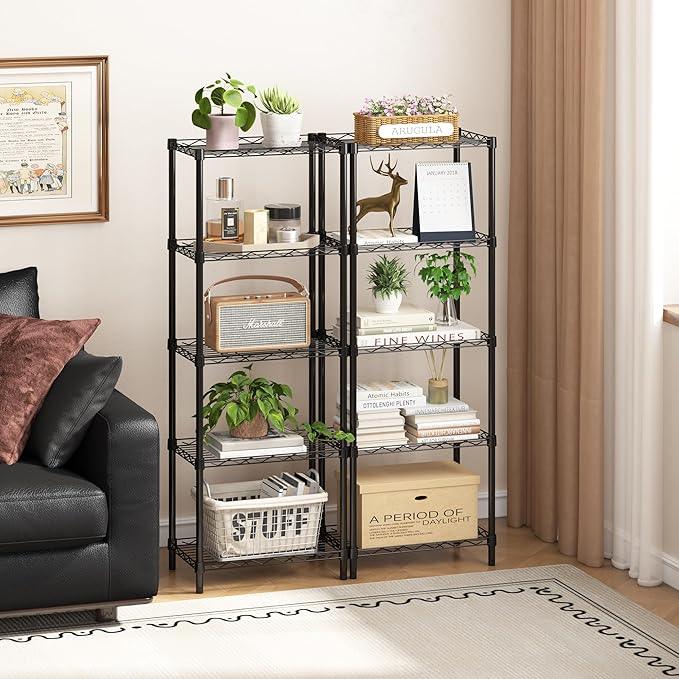 HOMEFORT 5-Tier Wire Shelving 5 Shelves Unit Metal Storage Rack Durable Organizer Perfect for Pantry Closet Kitchen Laundry Organization in Black, 16.5" W x 11.4" D x 47" H - ModernBath