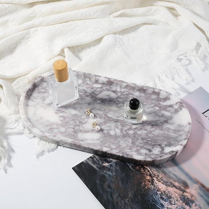 Koville Real Luxurious Marble Vanity Tray, 12"x6" Calacatta Viola Marble Catchall Tray for Bathroom, Natural Stone Perfume Trays Jewelry Dish for Dresser, Genuine Stone Storage Tray for Home Decor - ModernBath