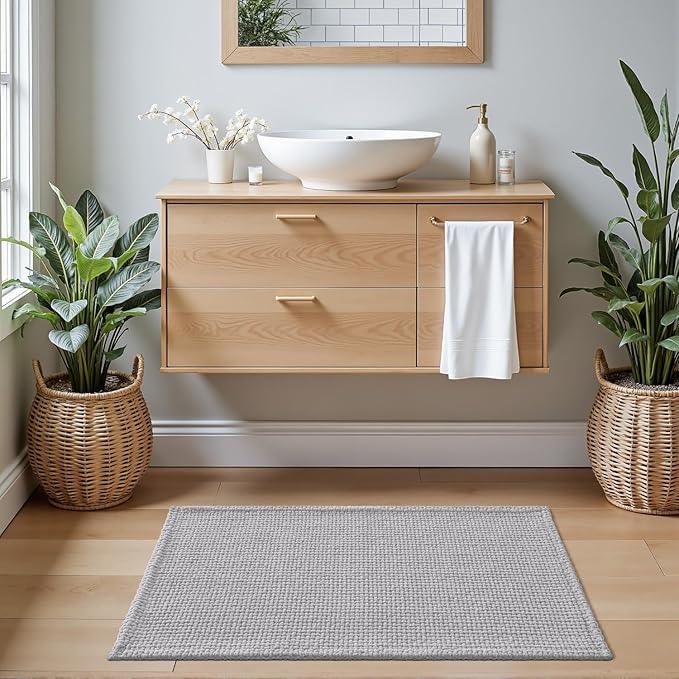 DEXI Bathroom Rugs 16x24, Non Slip Washable Bath Mat, Absorbent Chenille Bathmat, Ultra Soft Thick Carpet for Tub Shower Floor, Light Grey - ModernBath