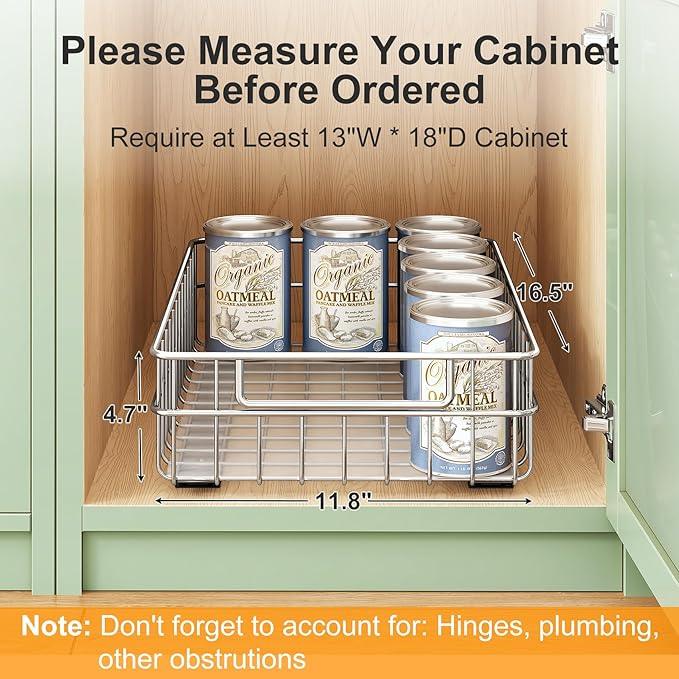 Pull out Cabinet Organizer, Stainless Steel 4-Pack Slide out Drawer with Silent Full-Extension Slides, Adhesive Roll out Can Spice Storage Basket Shelf Rack for Pantry, Kitchen, Bathroom, Home Closet - ModernBath