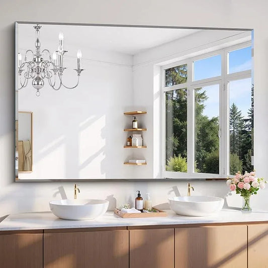 CILIBER 60x40 Large Beveled Mirror, Frameless Beveled Bathroom Mirrors for Over Sink, Upgraded Shatterproof Beveled Frameless Vanity Mirror for Bathroom,Bedroom,Living Room and Entryway - ModernBath