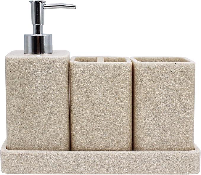 YMXYJM Bathroom Accessories Set, 4 Pcs Bathroom Accessory Set, Soap Dispenser, Toothbrush Holder, Qtip Holder Set, Bathroom Sets Complete, Bathroom Sink Set for Modern Home, Beige - ModernBath