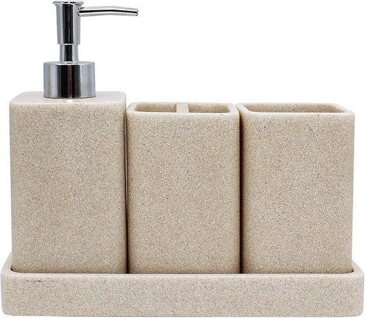 YMXYJM Bathroom Accessories Set, 4 Pcs Bathroom Accessory Set, Soap Dispenser, Toothbrush Holder, Qtip Holder Set, Bathroom Sets Complete, Bathroom Sink Set for Modern Home, Beige - ModernBath