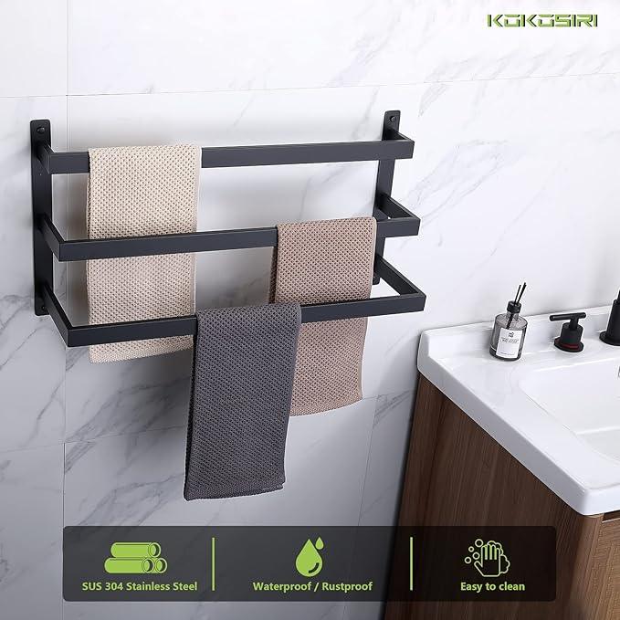 KOKOSIRI Towel Bars Black Bath Towel Holders Bathroom 3-Tiers Ladder Towel Rails Wall Mounted Towels Shelves Rack Stainless Steel, B5006BK-L24 - ModernBath