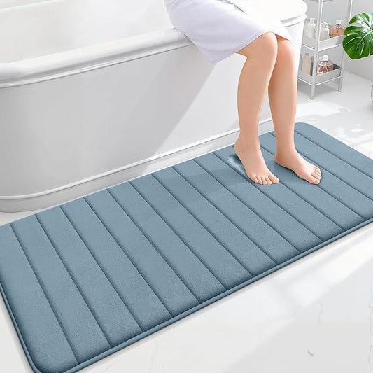OLANLY Memory Foam Long Bathroom Rugs Runner 59x24, Super Soft Absorbent Bath Mat, Quick Dry, Machine Washable Shower Floor Rugs, Bathmat Carpet, Bathroom Home Decor Accessories, Airy Blue - ModernBath