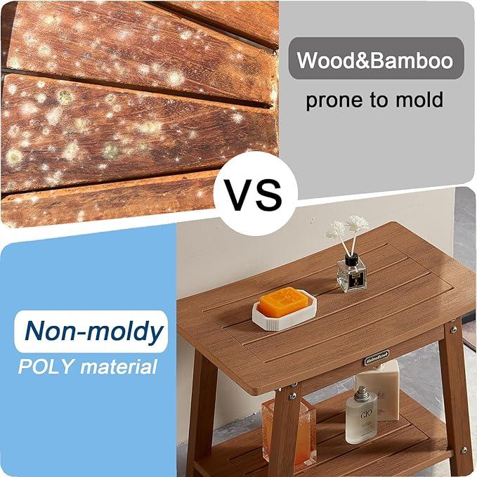 KaimuBench Large HDPS Shower Bench Seat, Waterproof Shower Stool for Inside, Bath Chair Seat for Shaving Legs, Spa Foot Rest with Adjustable Feet, No Maintenance, Indoor/Outdoor Use, Brown - ModernBath