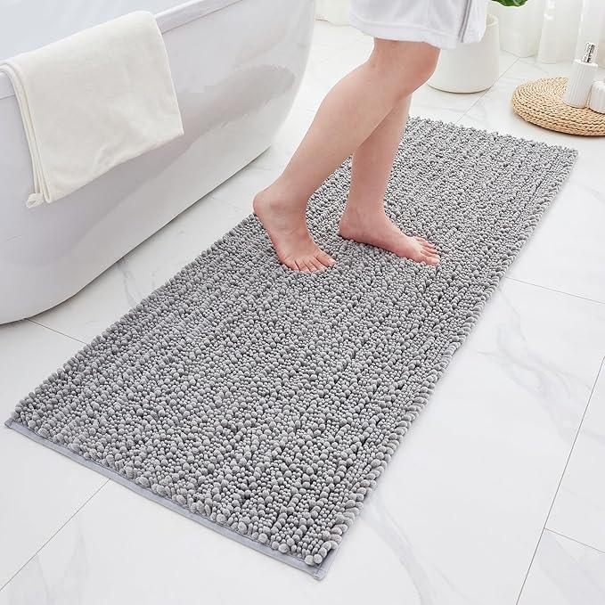 ILANGO Bathroom Rugs Light Grey 44x24,Extra Soft Absorbent Chenille Bath Rugs,Thick Non-Slip Shaggy Bath Mat,Machine Washable Quick Dry Bath Mats for Bathroom Floor, Tub, Shower Accessories - ModernBath