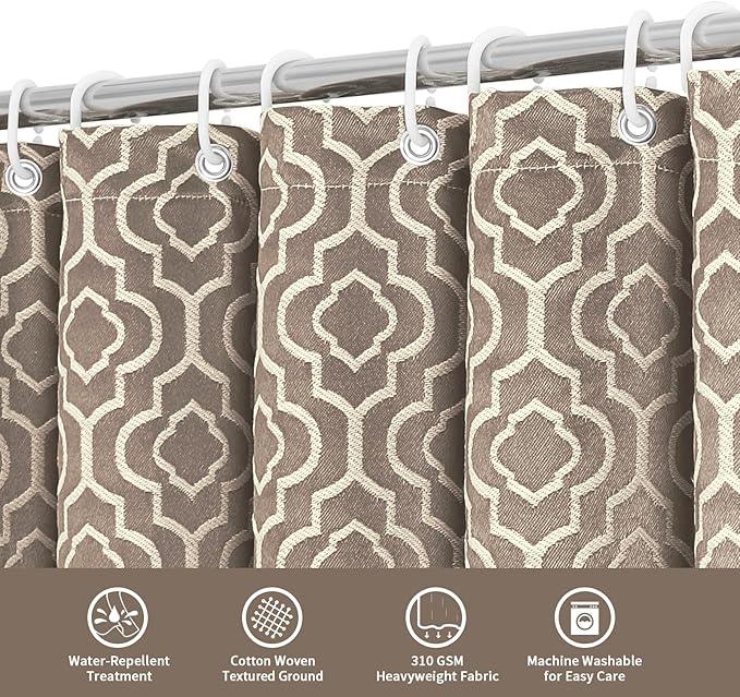 MitoVilla Taupe Boho Shower Curtains for Modern Farmhouse Bathroom Decor, Bohemia Geometric Cotton Fabric Shower Curtain, Fall Country Tassel Cloth Shower Curtain, 72 x 72 - ModernBath