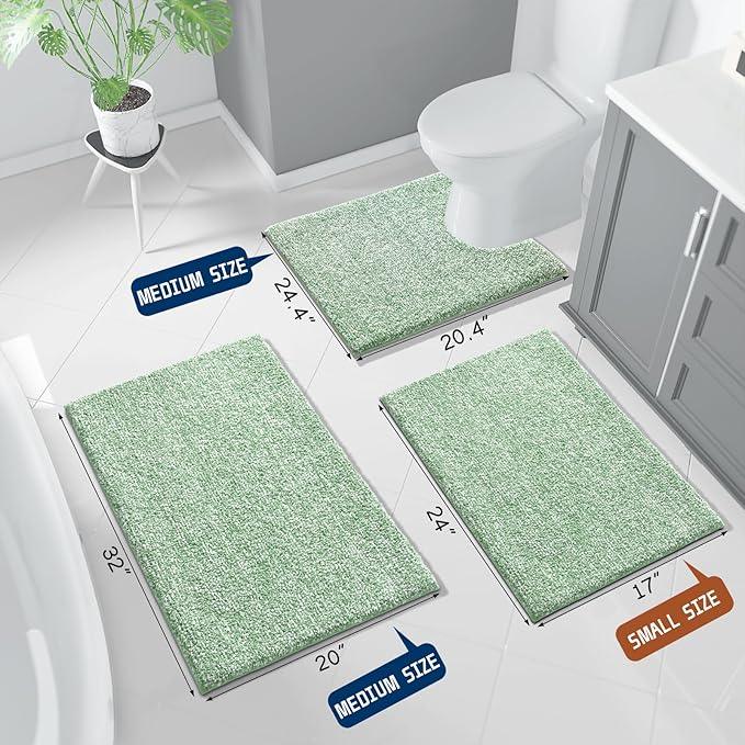 Yimobra Toilet Rugs U Shaped Washable, Soft Absorbent Microfiber Bathroom Rugs, Non Slip Quick Drying Shaggy Bath Mat,Contour Bathroom Mats for Toilet Base, Home Essentials,24x20,Green and White - ModernBath