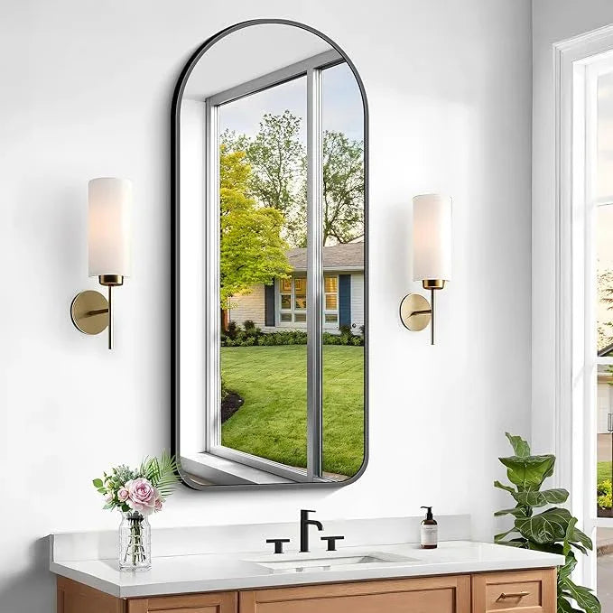 Arched Bathroom Mirror, 16"x48" Black Arched Mirror for Bathroom, Wall Mounted Mirror, Vanity Wall Mirror w/Metal Frame for Bedroom, Entryway, Living Room, Vertically Hanging - ModernBath