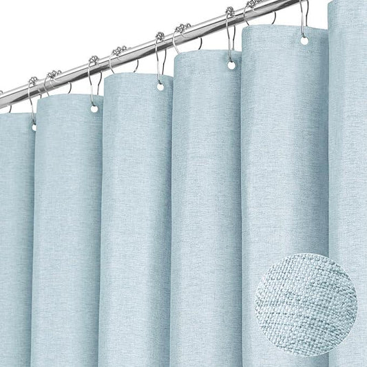 BTTN Fog Blue Shower Curtain - Linen-Look Heavy Duty Waterproof Cloth Shower Curtain Set with 12 Plastic Hooks, Hotel Spa Luxury Simple Decorative Thick Fabric Shower Curtains for Bathroom - 72x72 - ModernBath