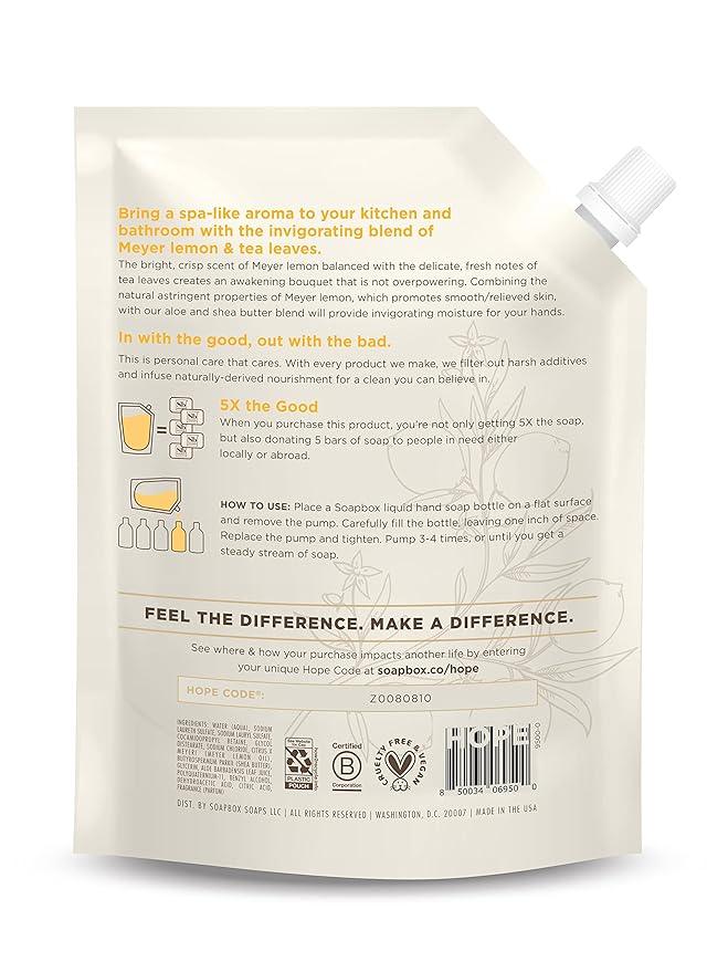 Soapbox Liquid Hand Soap Refill, Meyer Lemon & Tea Leaves, Gentle & Moisturizing Hand Wash for Kitchen and Bathroom, Vegan & Cruelty Free, 64oz Half Gallon Refill (Pack of 1) - ModernBath