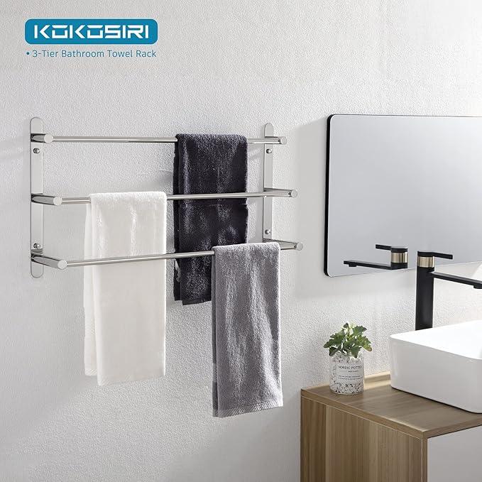 KOKOSIRI Bath Towel Bars Bathroom 3-Tiers Ladder Towel Rails Wall Mounted Towels Shelves Rack Stainless Steel, Polished Chrome, B5002CH-L24 - ModernBath