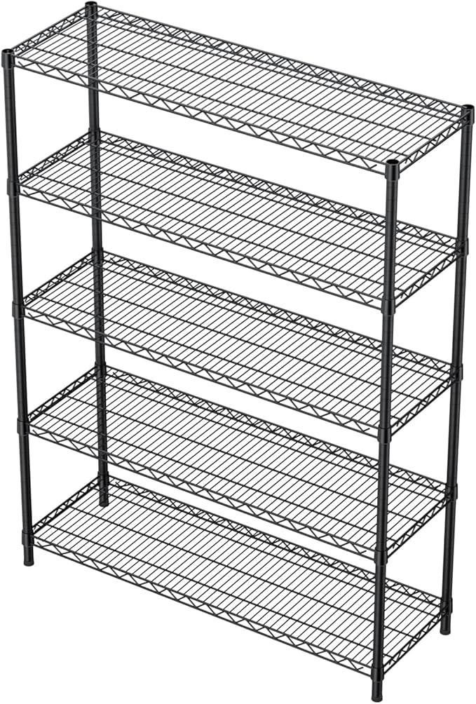 5 Tier Adjustable Storage Shelves Heavy Duty Metal Utility Shelf 1750LBS Capacity Wire Shelving Unit Organizer Rack for Home Kitchen Garage Pantry Room 18" D x 46" W x 77" H Black - ModernBath