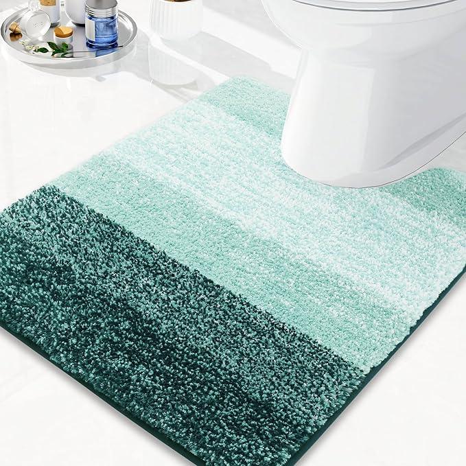 Arotive Microfiber Bathroom Rugs, Shaggy Soft and Absorbent Contour Toilet Rugs, Non-Slip, Thick Plush Machine Washable Dry Bath Mats for Toilet Base, 24x20, Dark Green, U-Shape - ModernBath