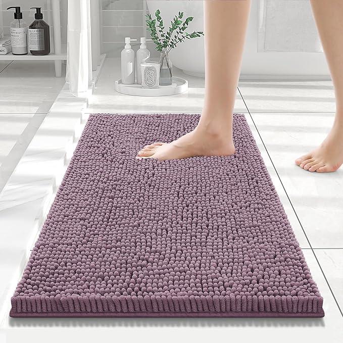 Smiry Luxury Chenille Bathroom Rugs 24x16, Extra Soft and Absorbent Shaggy Bath Mat, Machine Washable, Non-Slip Plush Carpet Runner for Tub, Shower, and Floor, Home Decor Accessories, Deep Plum - ModernBath