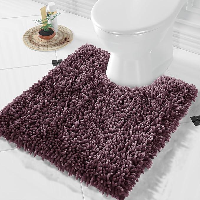Yimobra Toilet Rugs U Shaped Washable, Extra Thick Soft Absorbent Chenille Contour Bathroom Rugs for Toilet 24x20 Inch, Quick Dry Non Slip Toilet Mat for Bath Floor, Purple Grey - ModernBath
