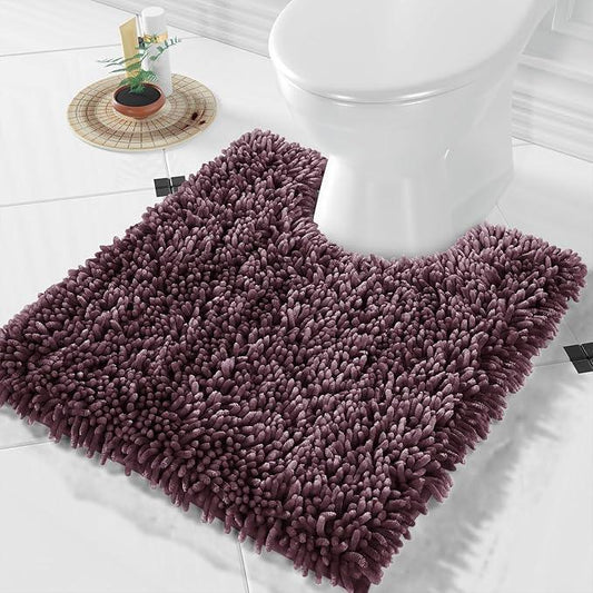 Yimobra Toilet Rugs U Shaped Washable, Extra Thick Soft Absorbent Chenille Contour Bathroom Rugs for Toilet 24x20 Inch, Quick Dry Non Slip Toilet Mat for Bath Floor, Purple Grey - ModernBath