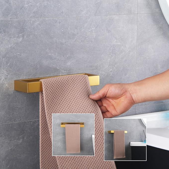 GERZWY Bathroom Accessory 3-Piece Set SUS 304 Stainless Steel Toilet Paper Holder Towel Ring Towel Hooks Wall Mount Gold Finished HG1708-3BE - ModernBath
