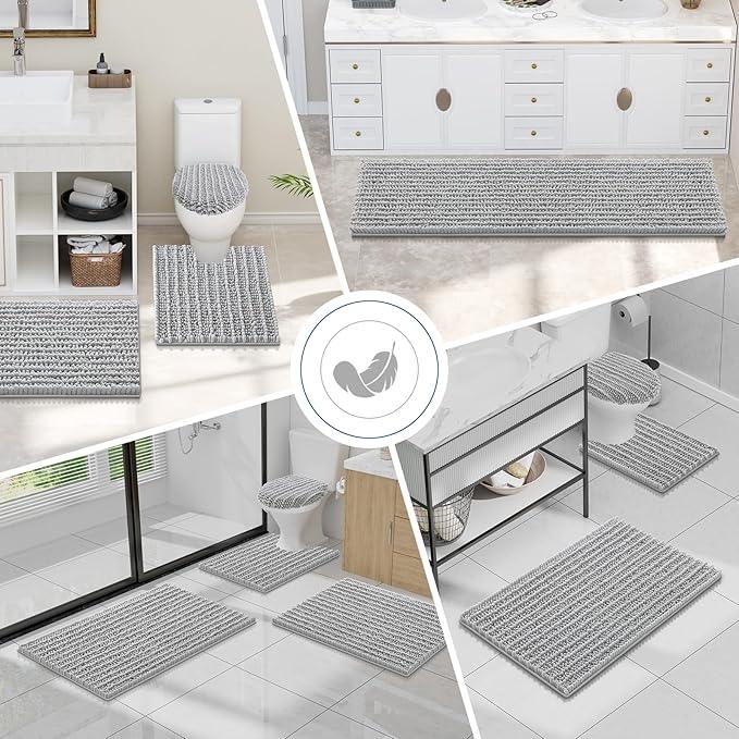 Smiry Bathroom Toilet Rugs U Shaped 24x20, Extra Soft Absorbent Non Slip Rubber Backing Chenille Contour Bath Rugs for Toilet, Machine Washable Contoured Bath Mats, Light Grey - ModernBath