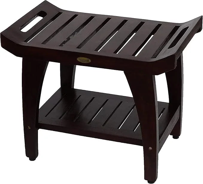 DecoTeak Tranquility 24 Inch Brown Waterproof Teak Wood Shower Bench Stool Seat Chair for Inside Shower Provides Safety, Storage, and Organization for Bathroom Accessories - ModernBath