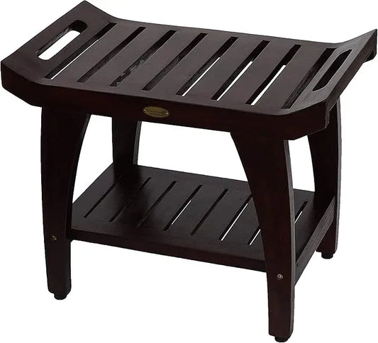 DecoTeak Tranquility 24 Inch Brown Waterproof Teak Wood Shower Bench Stool Seat Chair for Inside Shower Provides Safety, Storage, and Organization for Bathroom Accessories - ModernBath