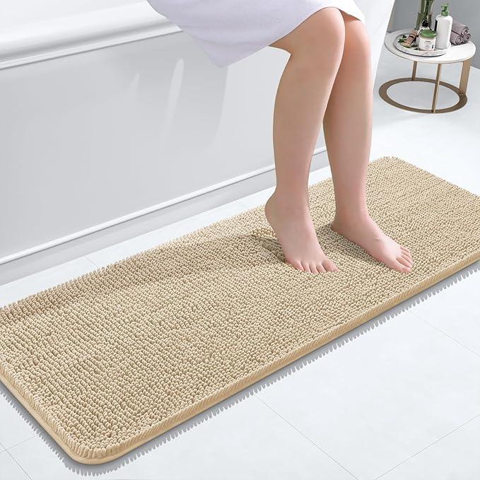 OLANLY Bathroom Rugs 47x17, Extra Soft Absorbent Chenille Bath Rugs, Rubber Backing Quick Dry, Machine Washable Bath Mats for Bathroom Floor, Tub and Shower, Home Decor Accessories, Beige - ModernBath
