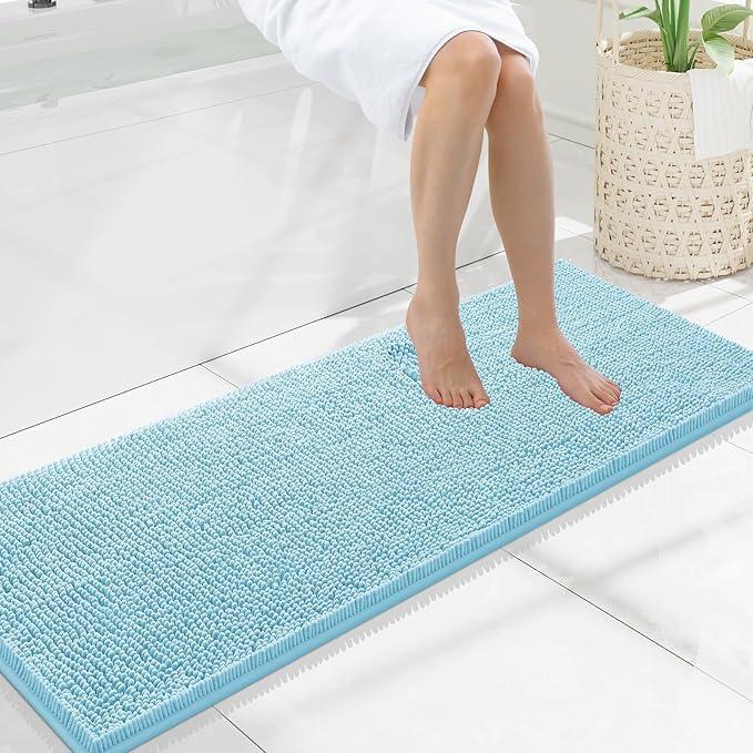 Smiry Luxury Chenille Bathroom Rugs 47x17, Extra Soft and Absorbent Shaggy Bath Mat, Machine Washable, Non-Slip Plush Carpet Runner for Tub, Shower, and Floor, Home Decor Accessories, Sky Blue - ModernBath