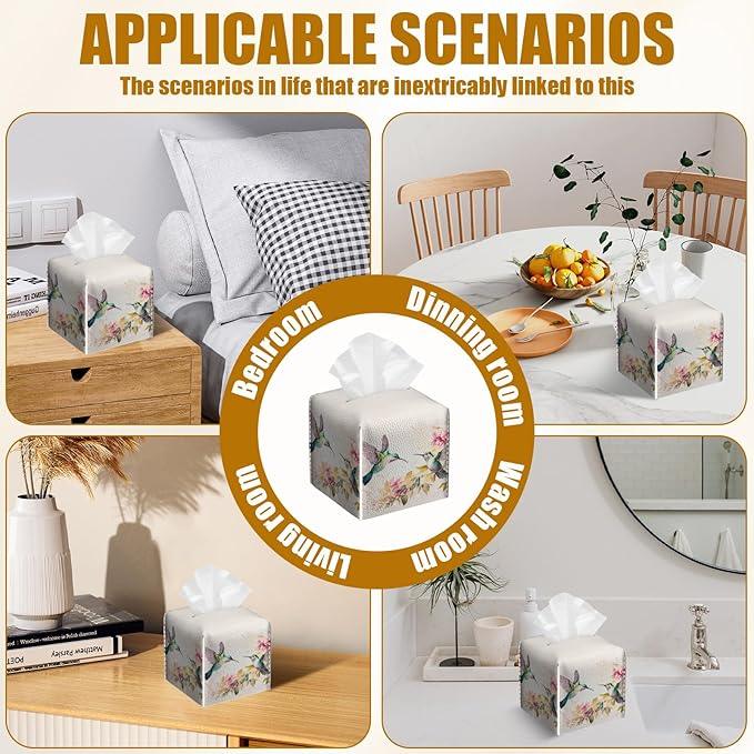 Humming Bird Floral Tissue Box Cover 2PCS, Leather Tissue Box Holder Square Facial Paper Case Tissue Box Cube Organizer for Bathroom Bedroom Desk Office - ModernBath