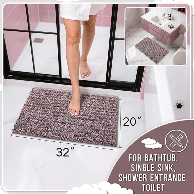 Yimobra Bathroom Rugs Non Slip Washable 32x20 Inch - Ultra Soft Absorbent Chenille Bath Mat, Quick Dry Shaggy Floor Carpet for Tub Shower, Mauve Home Decor Accessories - ModernBath